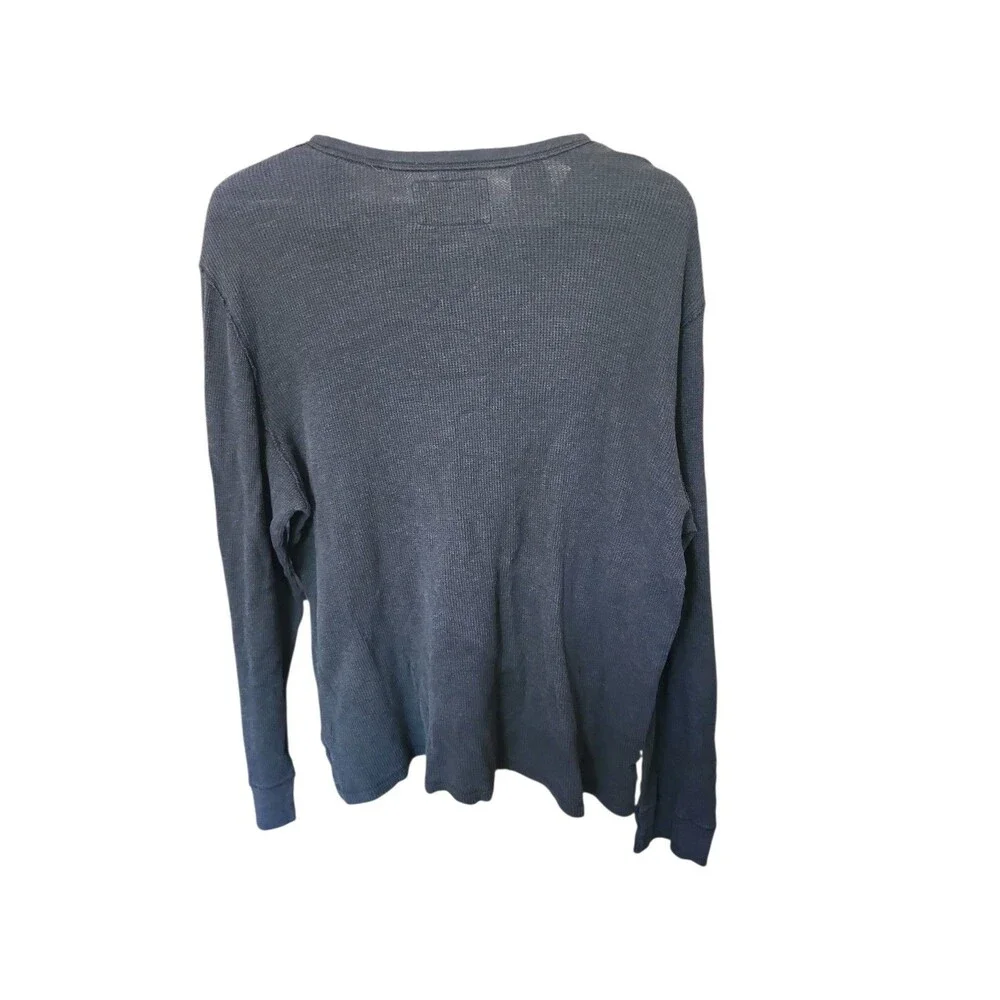 Banana Republic Y2K Henley Pullover Mens L Washed Navy Waffle Knit 3 Button